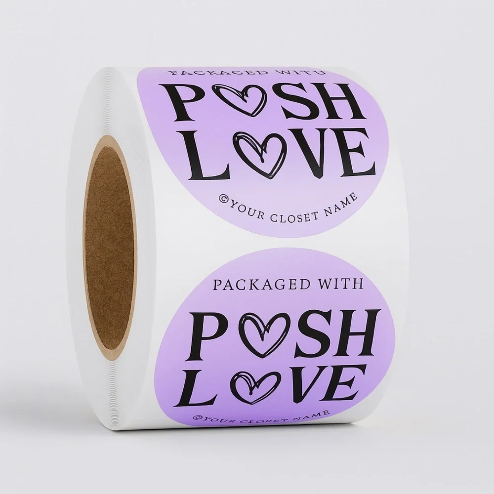 Packed with posh love custom sticker for poshmark sellers 2 inch round label